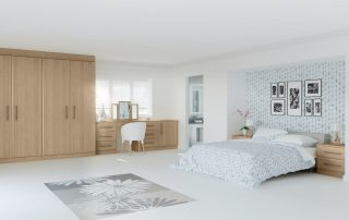 Harmony Lissa Oak bedroom with double bed, floor-to-ceiling wardrobe and more
