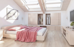 Modern and warm attic bedroom